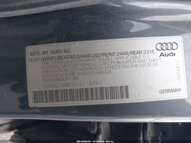2002 AUDI A4 WAULC68E92A178460 Photo 8