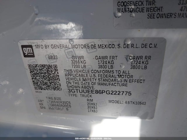 2023 Gmc Sierra 1500 4wd  Short Box At4 მანქანა იყიდება აუქციონზე, vin: 3GTUUEE86PG222775, აუქციონის ნომერი: 44265198