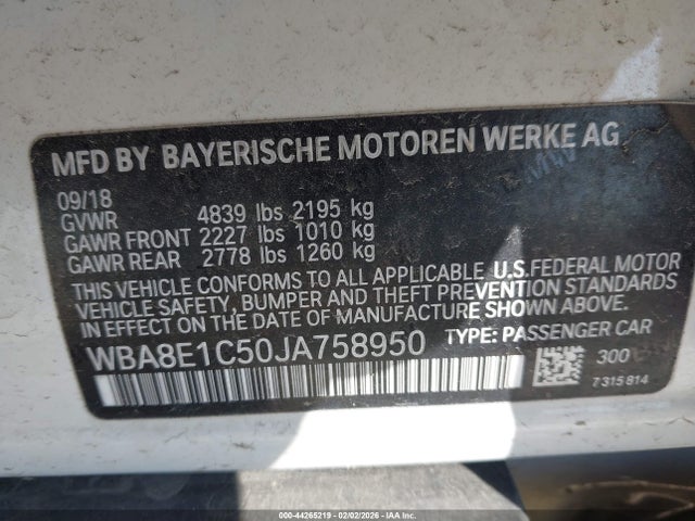 Aukcja sprzedaży 2018 Bmw 330e Iperformance, vin: WBA8E1C50JA758950, numer aukcji: 44265219