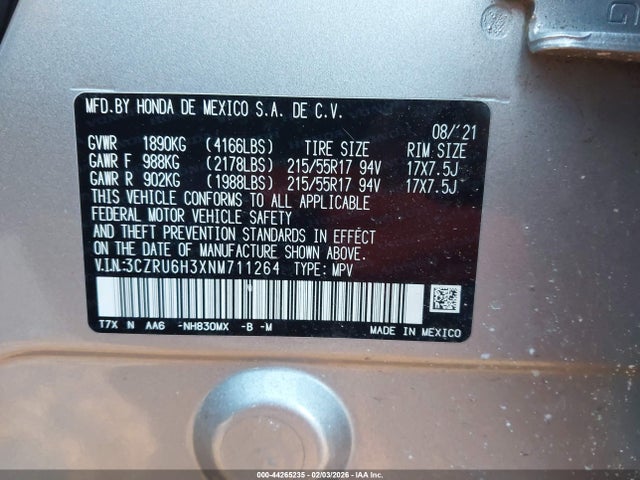3CZRU6H3XNM711264 Honda Hr-v Awd Lx