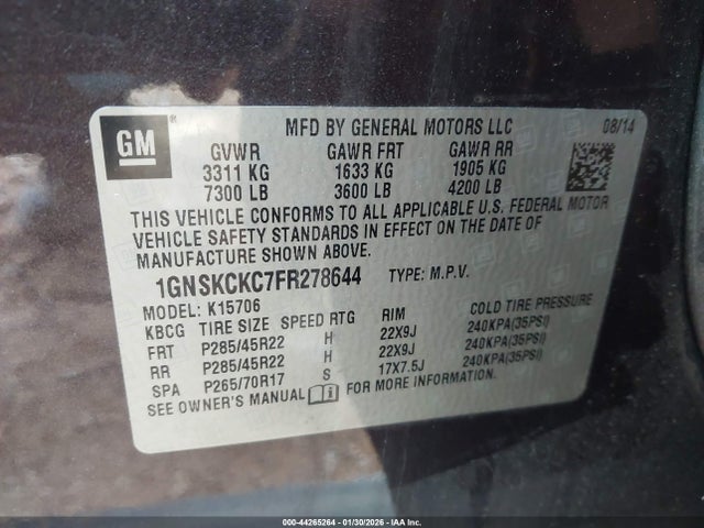 1GNSKCKC7FR278644 Chevrolet Tahoe Ltz
