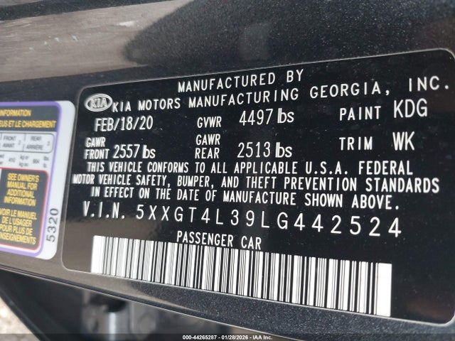 5XXGT4L39LG442524 KIA Optima S