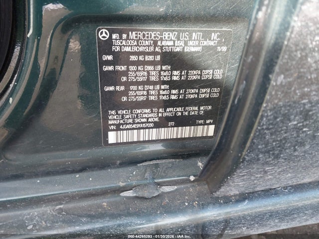 Aukcja sprzedaży 2000 Mercedes-benz Ml 320, vin: 4JGAB54E9YA157030, numer aukcji: 44265293