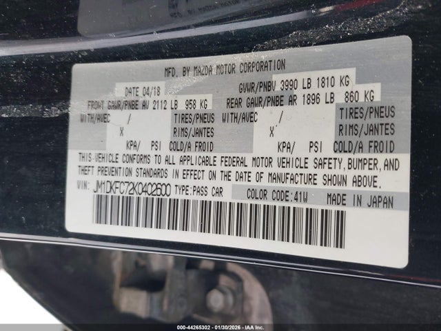 Aukcja sprzedaży 2019 Mazda Cx-3 Touring, vin: JM1DKFC72K0402600, numer aukcji: 44265302