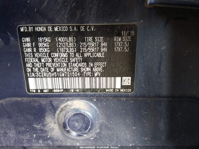 3CZRU5H51GM721504 Honda HR-V EX