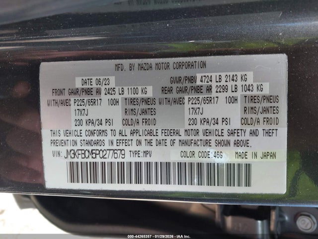 Aukcja sprzedaży 2023 Mazda Cx-5 2.5 S Preferred, vin: JM3KFBCM5P0277679, numer aukcji: 44265357