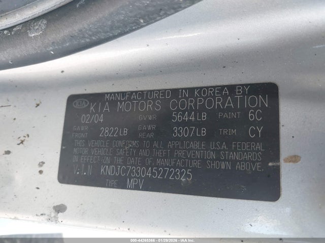 2004 Kia Sorento Ex/lx მანქანა იყიდება აუქციონზე, vin: KNDJC733045272325, აუქციონის ნომერი: 44265366