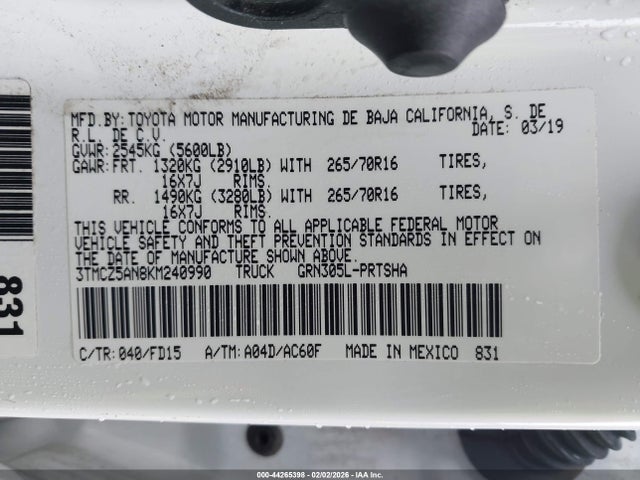3TMCZ5AN8KM240990 Toyota Tacoma Trd Off Road