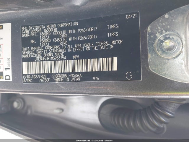 2021 TOYOTA 4RUNNER JTENU5JR1M5933754 Photo 8