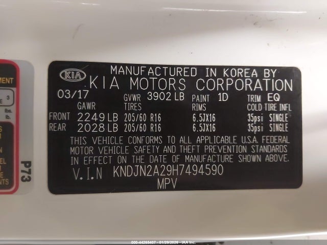 Aukcja sprzedaży 2017 Kia Soul, vin: KNDJN2A29H7494590, numer aukcji: 44265407