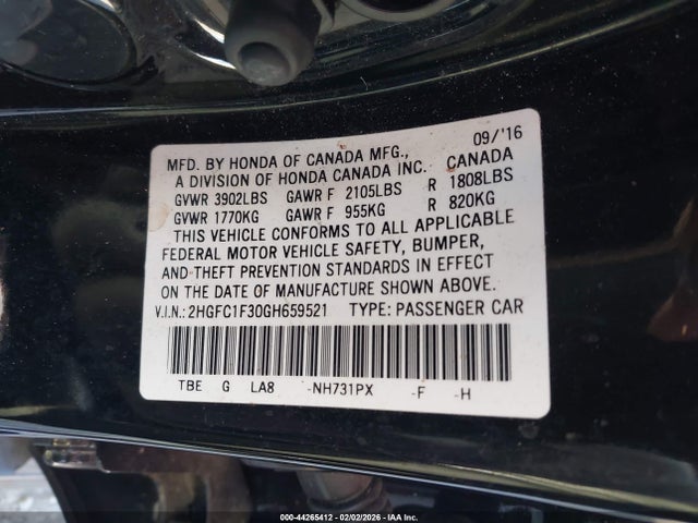 2HGFC1F30GH659521 Honda Civic Ex-t