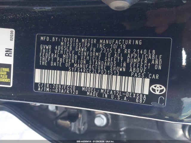 5YFS4RCE2LP031513 Toyota COROLLA SE