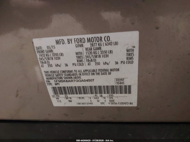 1FM5K8AR7GGA04507 Ford Utility Police Interceptor