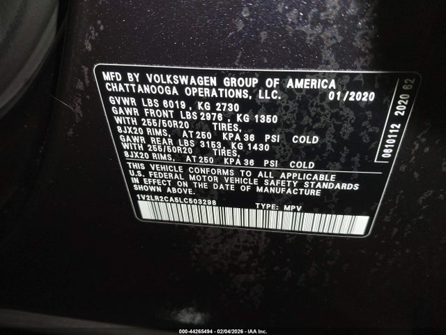 1V2LR2CA5LC503298 Volkswagen Atlas 3.6l V6 Se/3.6l V6 Se W/technology R-line