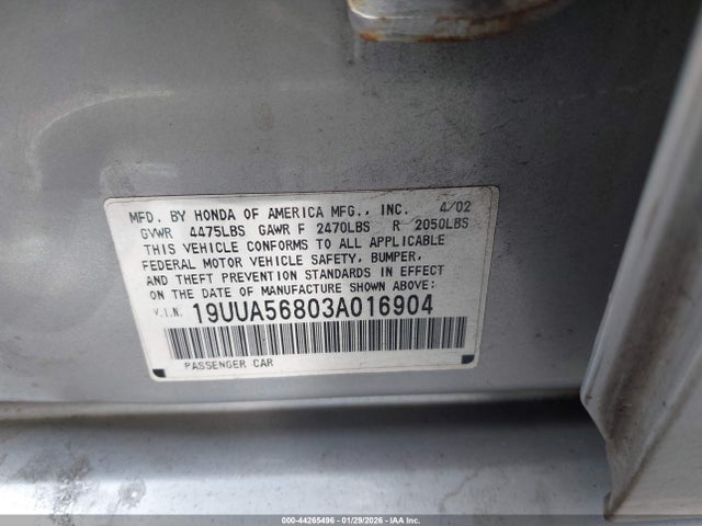 Продаж на аукціоні авто 2003 Acura Tl 3.2 Type S, vin: 19UUA56803A016904, номер лоту: 44265496