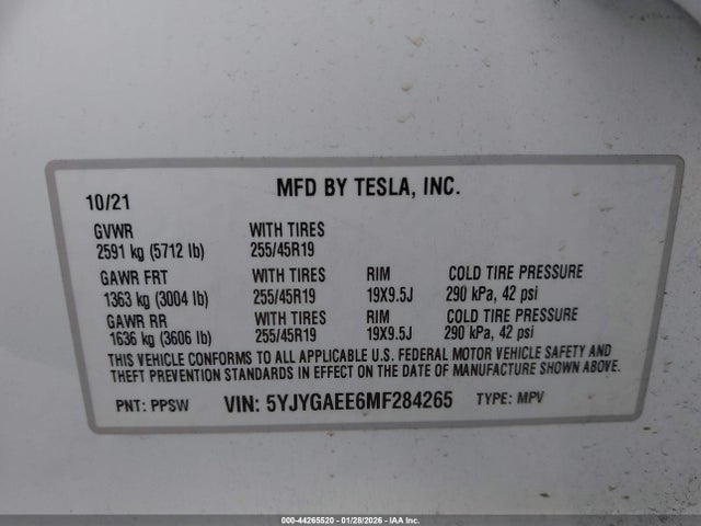 5YJYGAEE6MF284265 Tesla Model Y Long Range Dual Motor All-wheel Drive