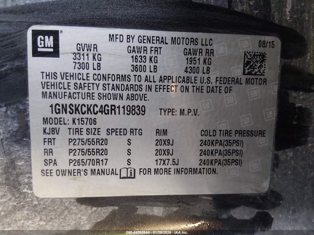 1GNSKCKC4GR119839 Chevrolet Tahoe Ltz