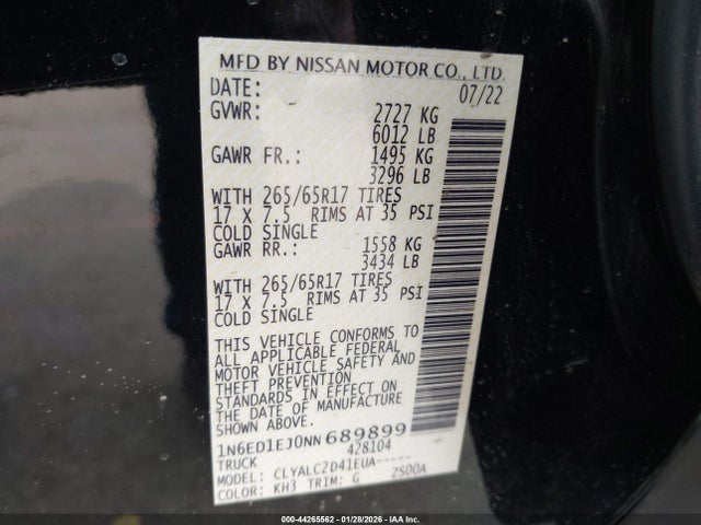 Nissan Frontier Sv 4x2 2022 1N6ED1EJ0NN689899 Image 9