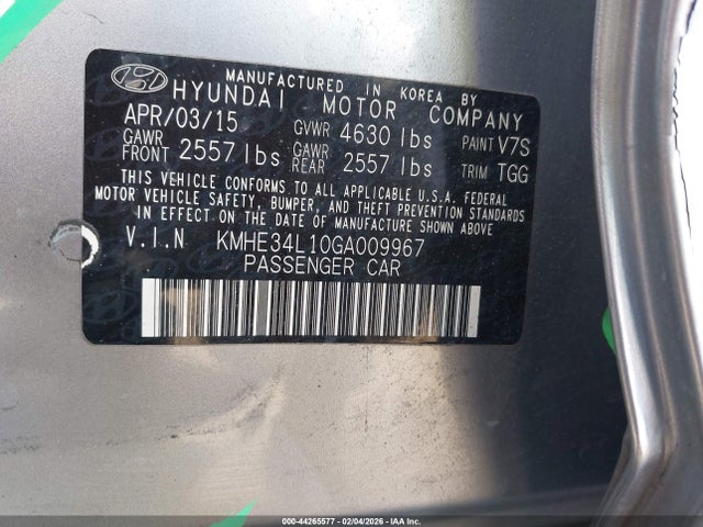 KMHE34L10GA009967 Hyundai Sonata Hybrid Limited