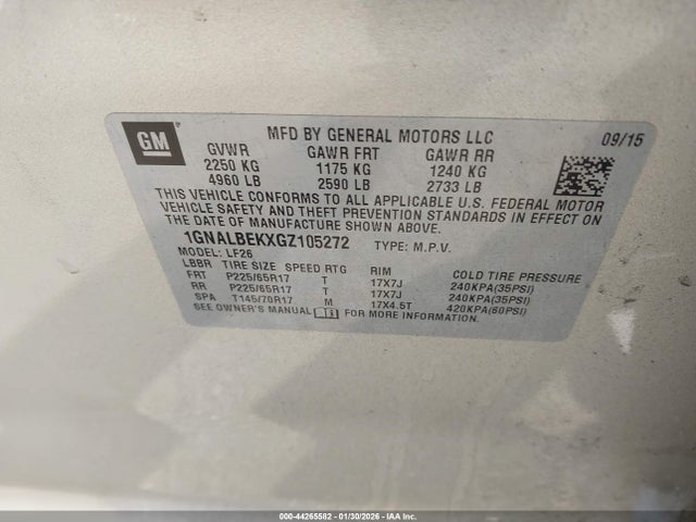 1GNALBEKXGZ105272 Chevrolet EQUINOX LS