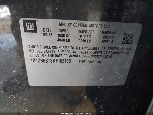 Продажа на аукционе авто 2017 Chevrolet Malibu Ls, vin: 1G1ZB5ST8HF103738, номер лота: 44265600