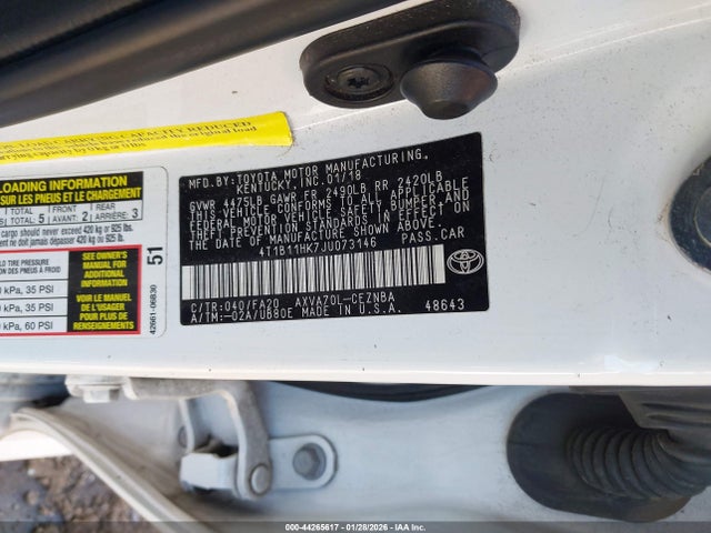 4T1B11HK7JU073146 Toyota CAMRY LE