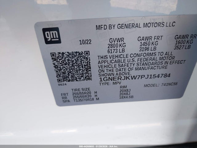 1GNERJKW7PJ154784 Chevrolet Traverse Fwd Rs