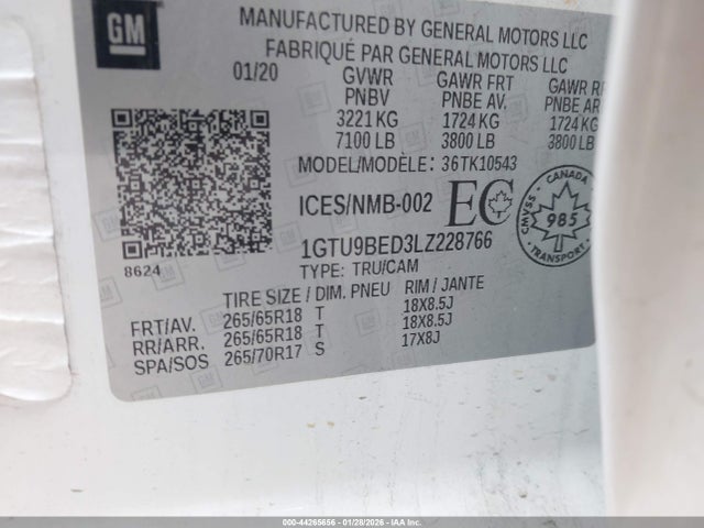 1GTU9BED3LZ228766 GMC Sierra 1500 Sle