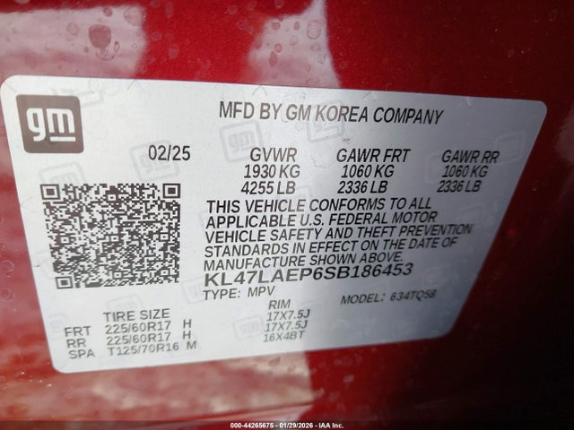 44265675 :رقم المزاد ، KL47LAEP6SB186453 vin ، 2025 Buick Envista Preferred Fwd مزاد بيع