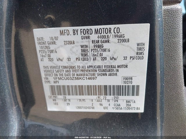 2008 FORD ESCAPE 1FMCU03Z58KC14697 Photo 8