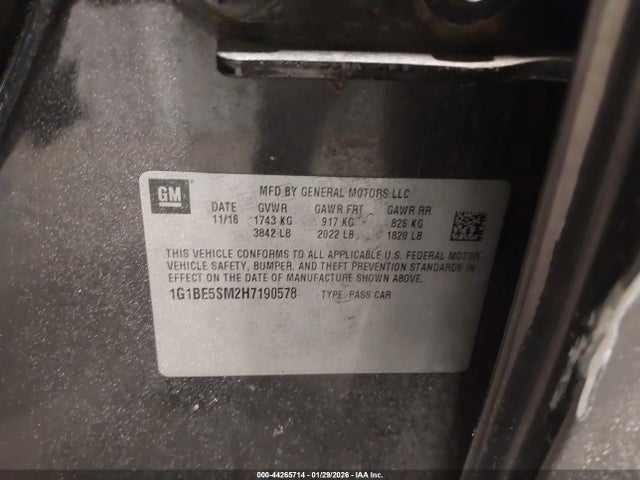 1G1BE5SM2H7190578 Chevrolet Cruze Lt Auto