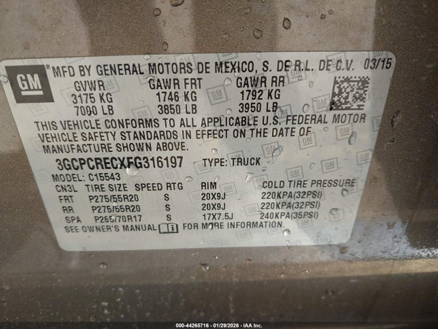3GCPCRECXFG316197 Chevrolet Silverado 1500 1lt