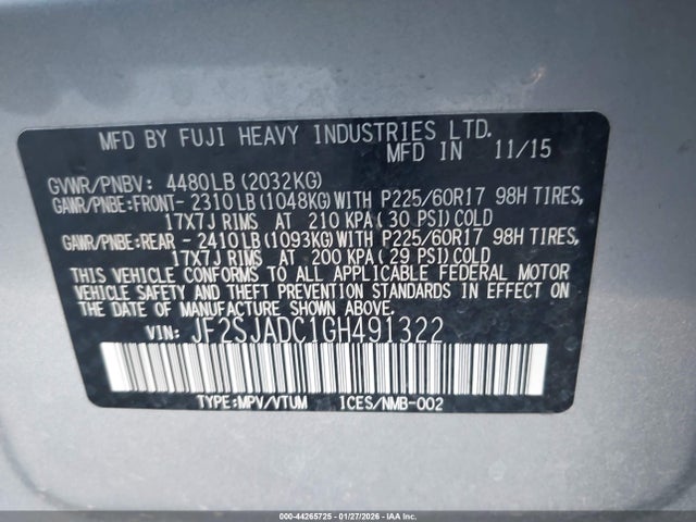 JF2SJADC1GH491322 Subaru Forester 2.5i Premium