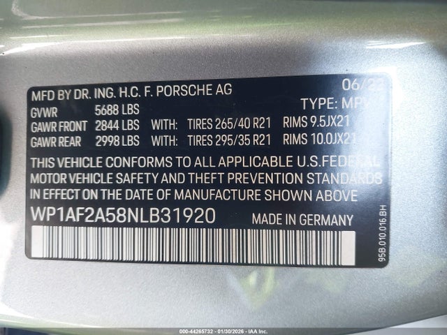 Auction sale of the 2022 Porsche Macan Gts, vin: WP1AF2A58NLB31920, lot number: 44265732