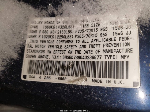 2004 HONDA CR-V SHSRD78804U236677 Photo 8
