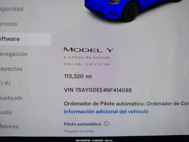 2022 Tesla Model Y Long Range Dual Motor All-wheel Drive მანქანა იყიდება აუქციონზე, vin: 7SAYGDEE4NF414095, აუქციონის ნომერი: 44265798