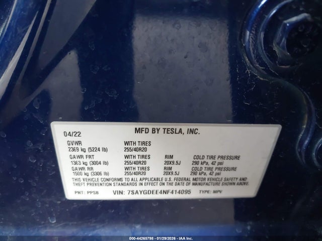 2022 TESLA MODEL Y 7SAYGDEE4NF414095 Photo 8
