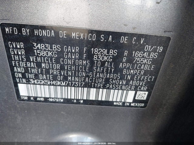 3HGGK5H49KM717317 Honda FIT LX