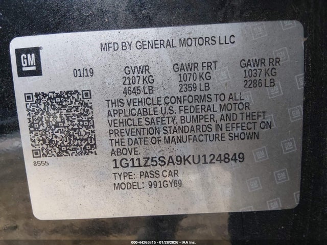 1G11Z5SA9KU124849 Chevrolet IMPALA LT