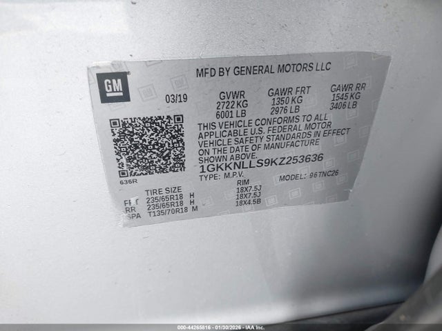 2019 Gmc Acadia Sle-2 მანქანა იყიდება აუქციონზე, vin: 1GKKNLLS9KZ253636, აუქციონის ნომერი: 44265816