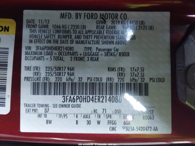 Ford FUSION SE 2014 3FA6P0HD4ER214080 Image 9