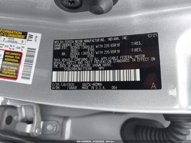 5TDGZRBH3NS178386 Toyota Highlander Xle