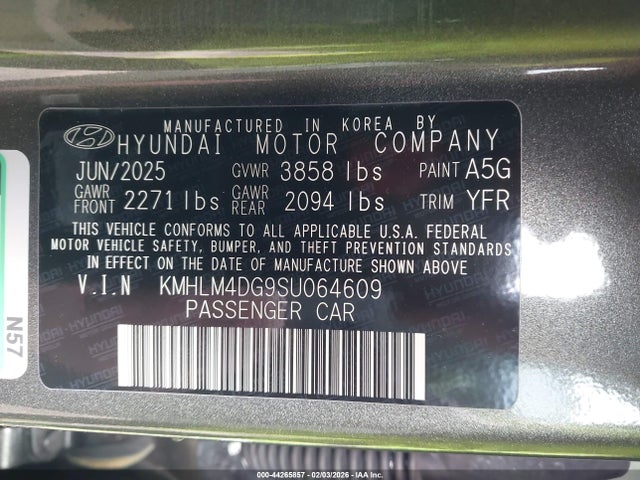 2025 Hyundai Elantra Sel Sport მანქანა იყიდება აუქციონზე, vin: KMHLM4DG9SU064609, აუქციონის ნომერი: 44265857
