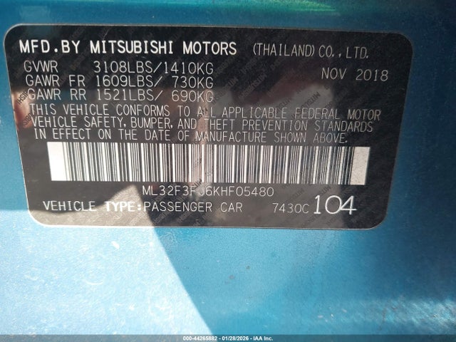 2019 MITSUBISHI MIRAGE G4 ML32F3FJ6KHF05480 Photo 8