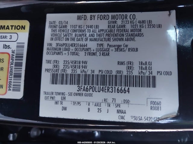 3FA6P0LU4ER316664 Ford Fusion Hybrid Se
