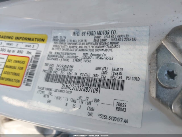 3LN6L2LU3ER821091 Lincoln MKZ HYBRID