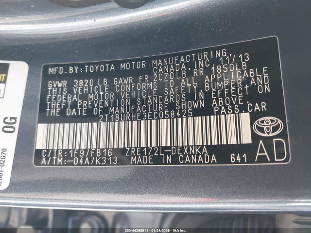 Toyota COROLLA LE 2014 2T1BURHE3EC058425 Image 9