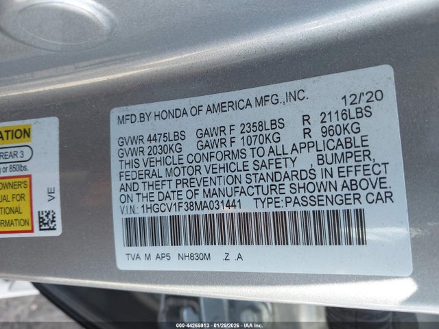 1HGCV1F38MA031441 Honda Accord Sport