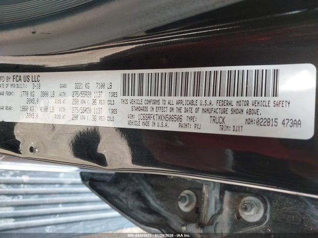 44265921 :رقم المزاد ، 1C6SRFKTXKN506506 vin ، 2019 Ram 1500 Longhorn  4x4 5'7 Box مزاد بيع