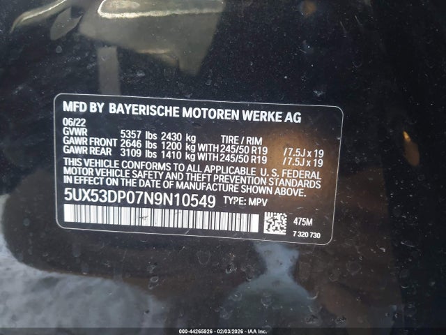 5UX53DP07N9N10549 BMW X3 Xdrive30i